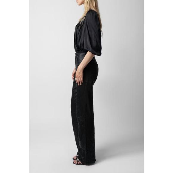 NEW ZADIG & VOLTAIRE tyfon satin blouse in noir - Picture 2 of 4